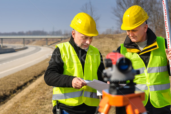 Geodesist two man theodolite stand highway   Stock photo © CandyboxPhoto