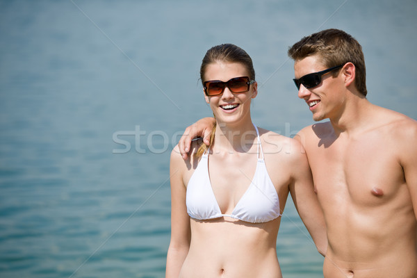 Boldog pár fürdőruha tenger nyár élvezi Stock fotó © CandyboxPhoto