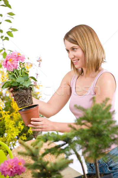 Zdjęcia stock: Ogrodnictwo · szczęśliwy · kobieta · doniczka