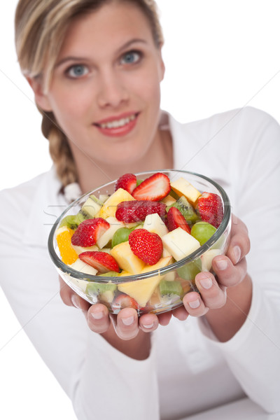 Femme bol salade de fruits blanche [[stock_photo]] © CandyboxPhoto