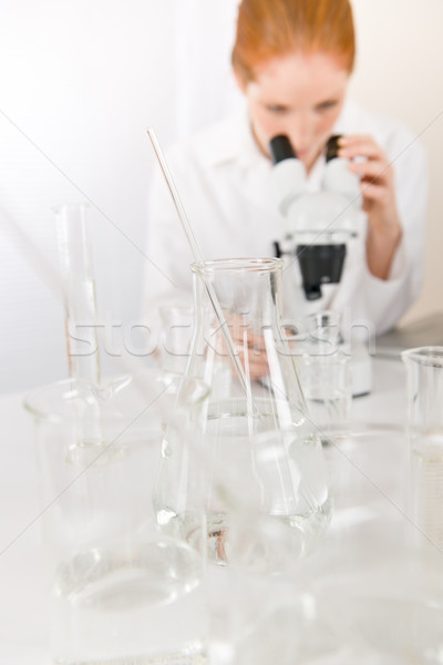 Microscope laboratory - woman medical research Stock photo © CandyboxPhoto