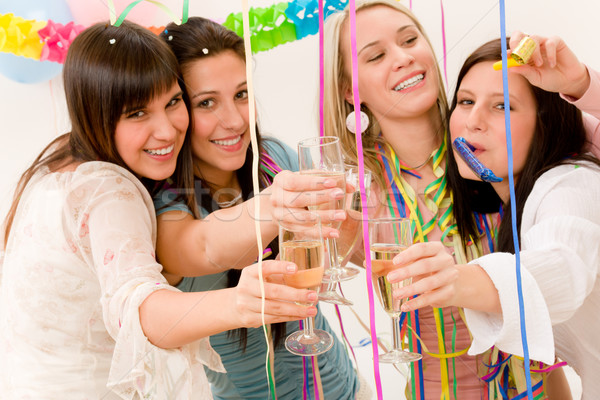 Birthday party celebration - four woman with confetti have fun Stock photo © CandyboxPhoto