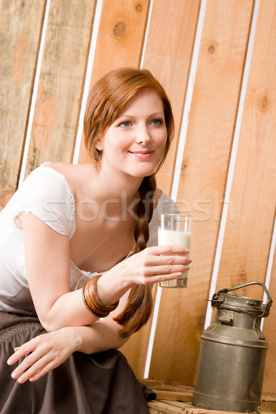 Stockfoto: Jonge · vrouw · drinken · natuurlijke · melk · schuur · gezonde