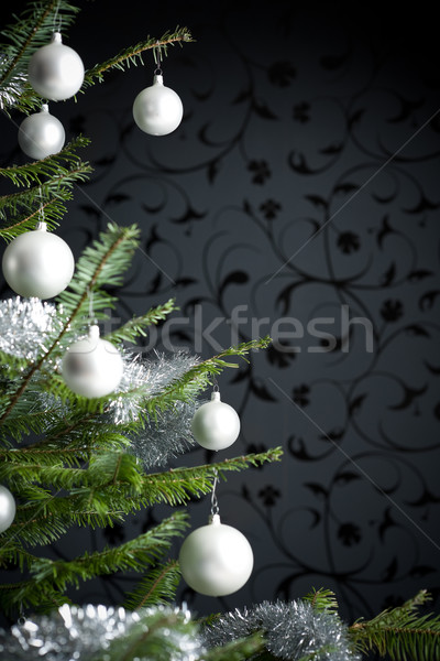 Stock photo: Silver decorated Christmas tree with balls and chains