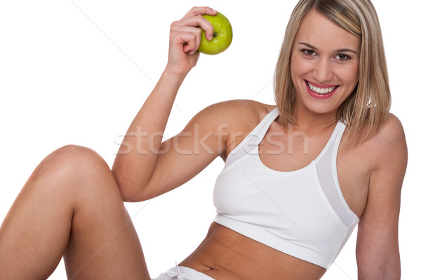 Fitness series - Smiling woman with green apple Stock photo © CandyboxPhoto