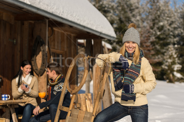 Young woman spend holiday winter show cottage Stock photo © CandyboxPhoto