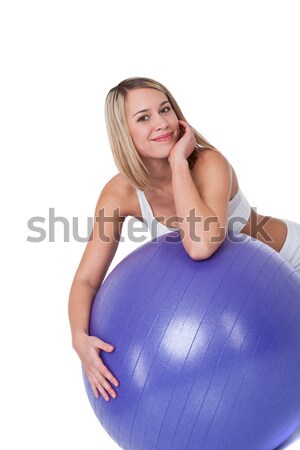 Fitness lächelnde Frau lila Ball weiß Frau Stock foto © CandyboxPhoto