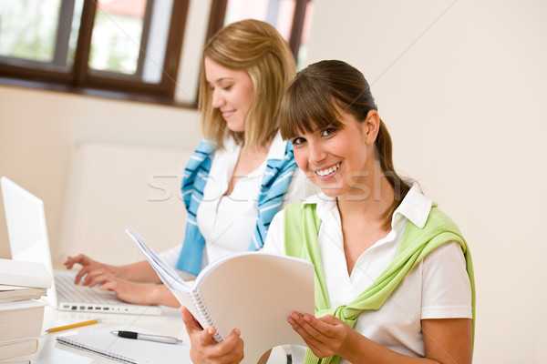 Stock fotó: Diák · otthon · kettő · boldog · nő · laptop