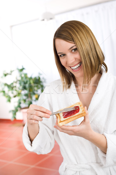 Breakfast - Happy woman with toast and marmalade Stock photo © CandyboxPhoto