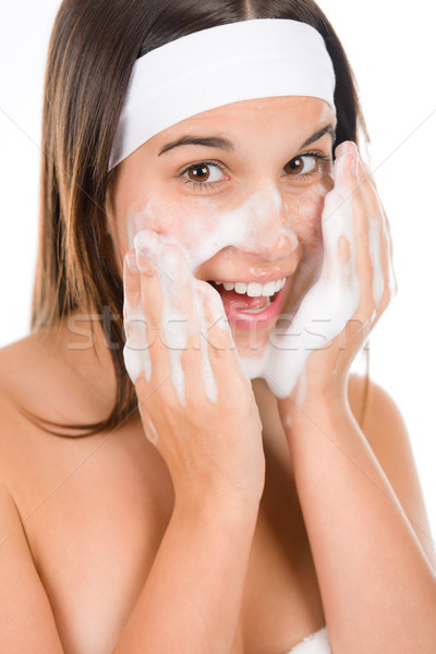 Teenager problem skin care - woman wash face Stock photo © CandyboxPhoto