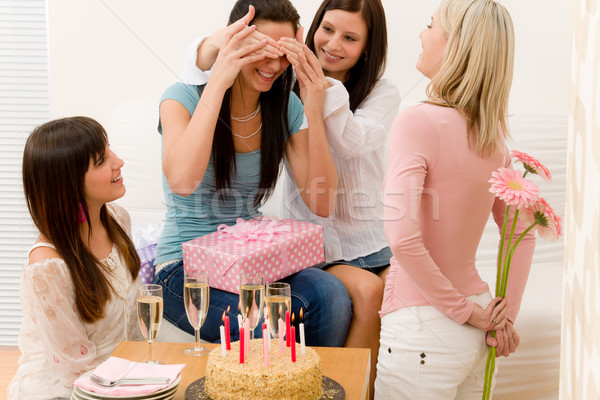 Birthday party - woman getting present and flower Stock photo © CandyboxPhoto