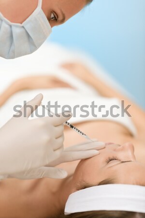 [[stock_photo]]: Chirurgie · esthétique · médecin · tirer · ligne · patient · sein