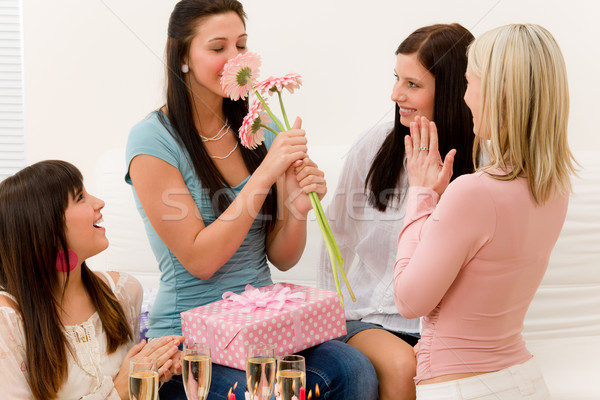 Birthday party - woman getting present and flower Stock photo © CandyboxPhoto
