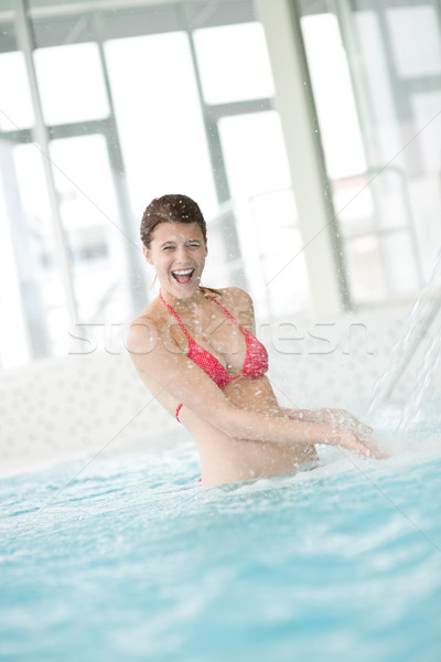 Foto stock: Piscina · feliz · mujer · agua · corriente