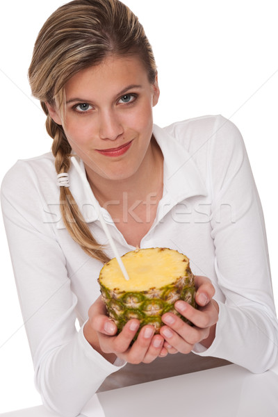 Stok fotoğraf: Sarışın · kadın · ananas · beyaz