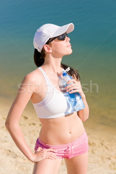 Stockfoto: Zomer · sport · geschikt · vrouw · genieten · zonsondergang