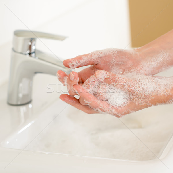 Zeep boven badkamer wastafel wassen Stockfoto © CandyboxPhoto