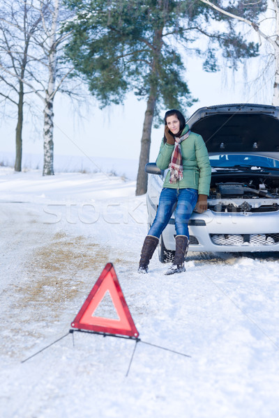 Stock photo: Winter car breakdown - woman call for help