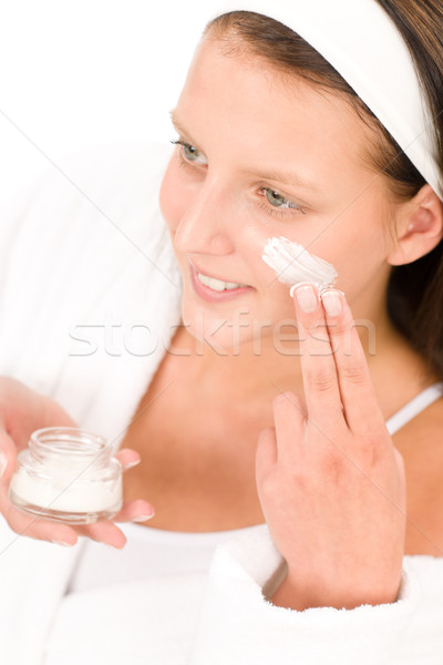 Akne Gesichtspflege Teenager Frau Sahne Schaum Stock foto © CandyboxPhoto