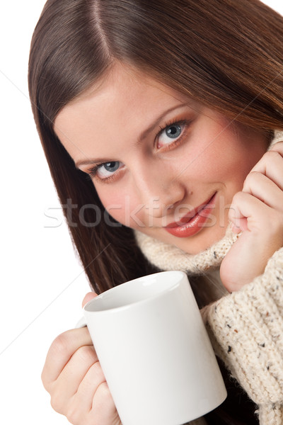 Invierno retrato feliz mujer taza Foto stock © CandyboxPhoto