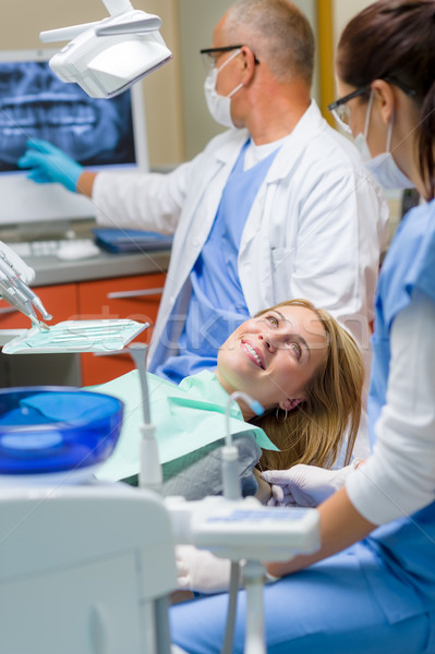 Dentista feliz mujer tratamiento dentales médico Foto stock © CandyboxPhoto