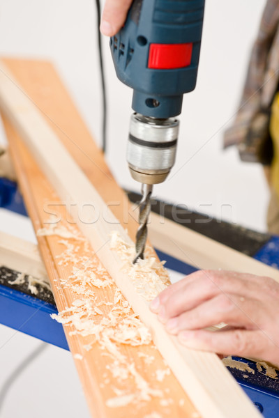 Handwerker Bohren Holz Workshop Innenraum Stock foto © CandyboxPhoto