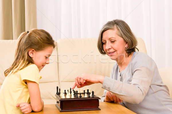 Stock fotó: Nagymama · leányunoka · játék · sakk · együtt · fiatal · lány