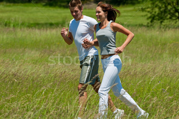 Fiatal pér jogging kint tavasz természet napos idő Stock fotó © CandyboxPhoto