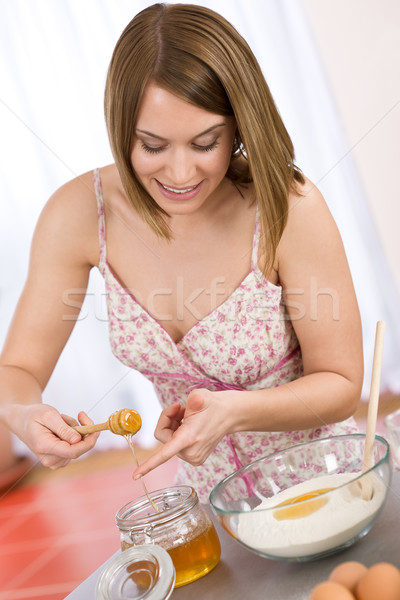 Baking - Happy woman with healthy ingredient for organic bread Stock photo © CandyboxPhoto