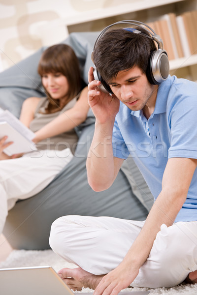 Student - Two teenager with laptop and headphones Stock photo © CandyboxPhoto