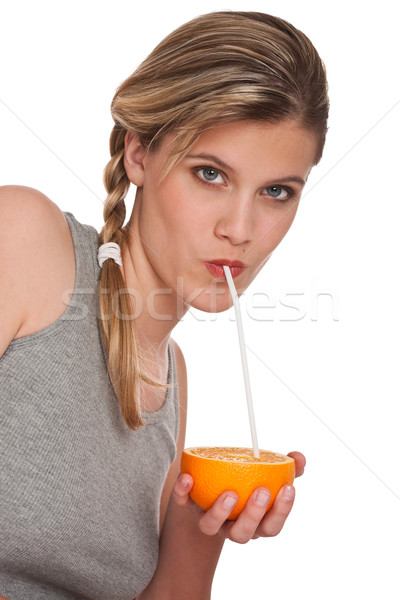 Stockfoto: Vrouw · drinken · oranje · witte · meisje