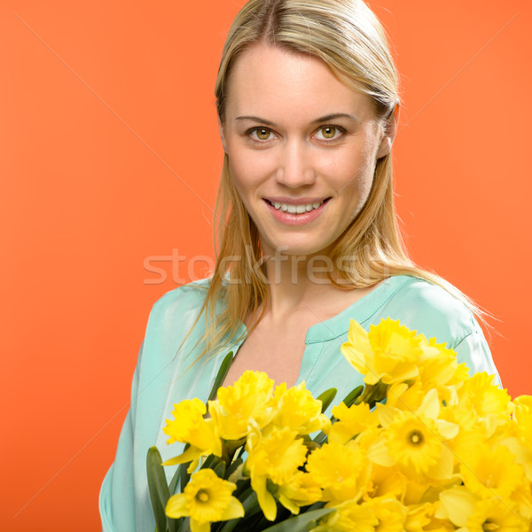 Spring woman hold yellow narcissus flowers Stock photo © CandyboxPhoto
