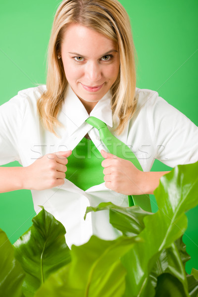 Szuperhős üzletasszony arc zöld növény növények Stock fotó © CandyboxPhoto
