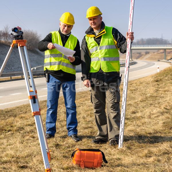 Geodesist two man theodolite stand highway   Stock photo © CandyboxPhoto