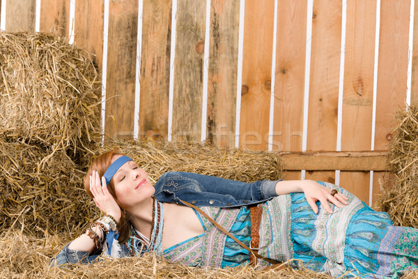 Young hippie woman lying on hay relax Stock photo © CandyboxPhoto