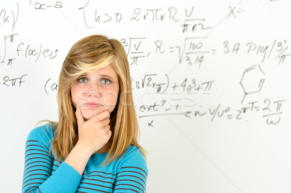 Desperate student girl front of maths board Stock photo © CandyboxPhoto