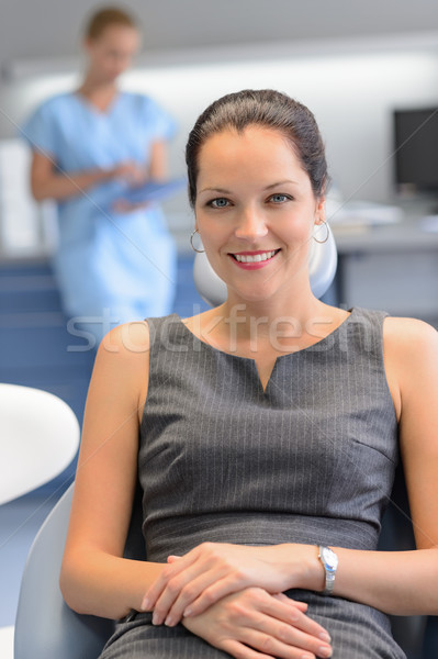 Geschäftsfrau Patienten Zahnarztpraxis Sitzung Stuhl Zähne Stock foto © CandyboxPhoto