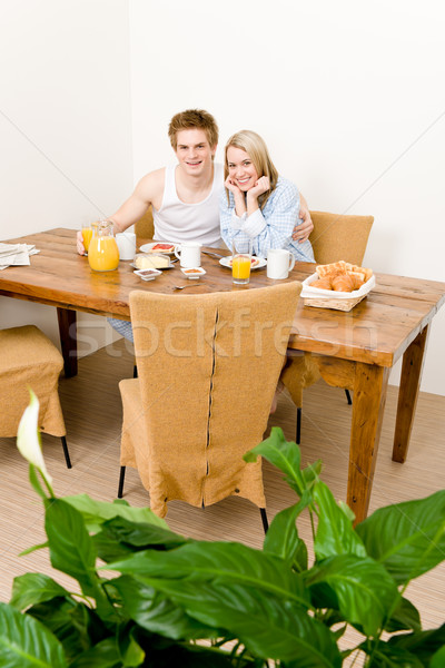 Stock photo: Breakfast happy couple enjoy romantic morning