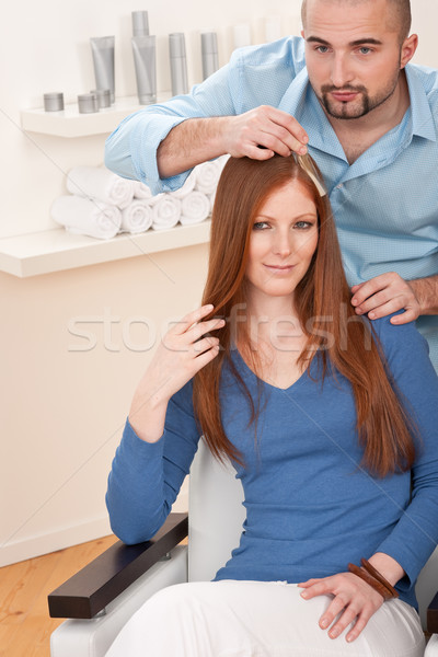 Professional hairdresser choose hair dye color at salon Stock photo © CandyboxPhoto