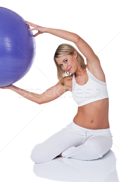Сток-фото: фитнес · Purple · мяча · белый · женщину
