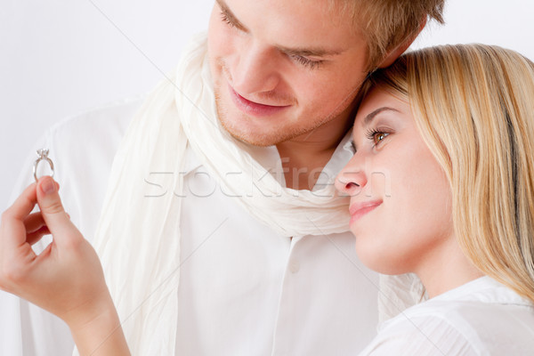 Pár szeretet romantikus eljegyzési gyűrű nő férfi Stock fotó © CandyboxPhoto