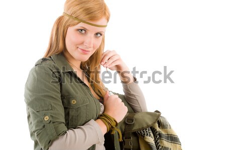 Hippie young woman khaki outfit fashion portrait Stock photo © CandyboxPhoto