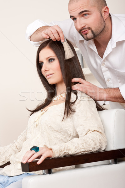 Professional hairdresser choose hair dye color at salon Stock photo © CandyboxPhoto