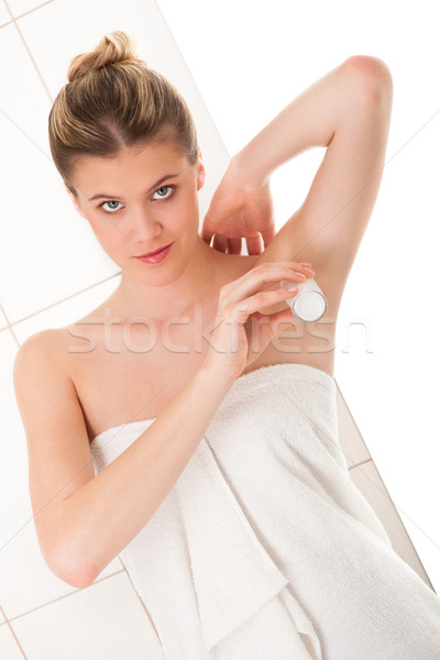 Foto stock: Cuerpo · atención · rubio · mujer · desodorante