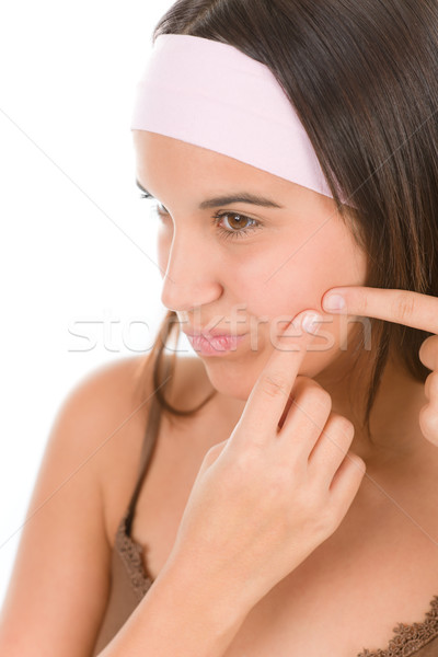 Teenager problem skin care - squeeze pimple Stock photo © CandyboxPhoto