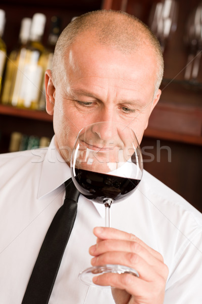 Bar waiter smell glass red wine restaurant Stock photo © CandyboxPhoto