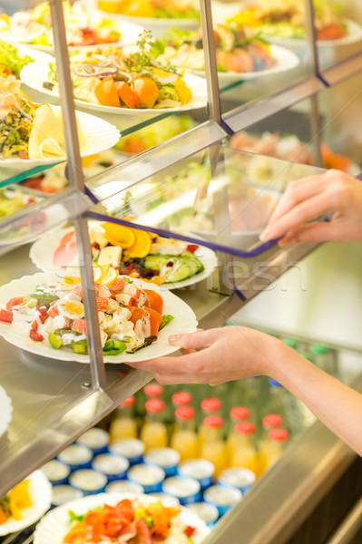 Büfé szolgáltatás étkezde kirakat friss saláta Stock fotó © CandyboxPhoto