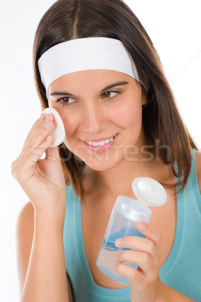 Adolescente problema cuidados com a pele mulher limpar algodão Foto stock © CandyboxPhoto