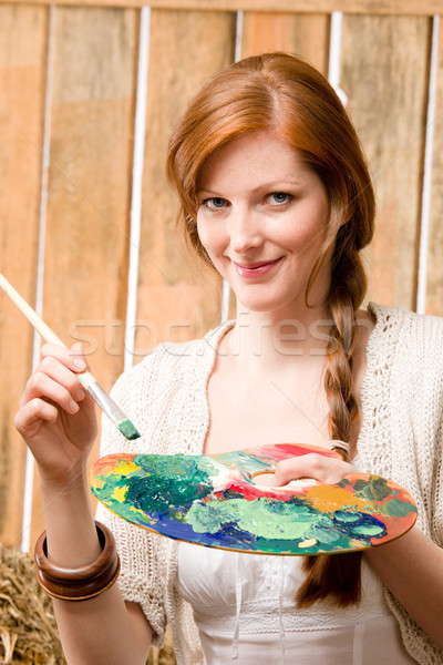 Young romantic woman hold color palette barn Stock photo © CandyboxPhoto