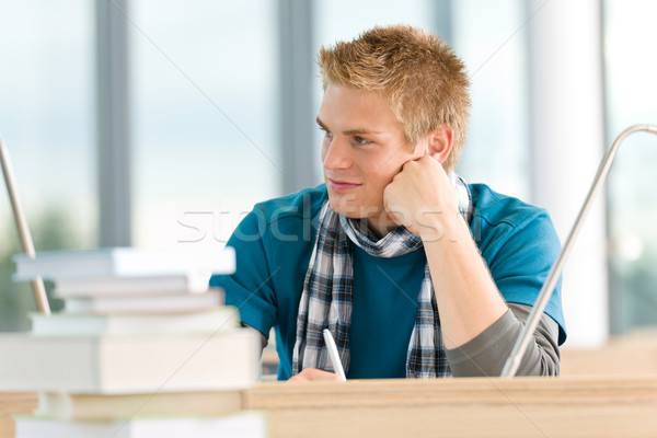Férfi diák könyvek ül asztal középiskola Stock fotó © CandyboxPhoto
